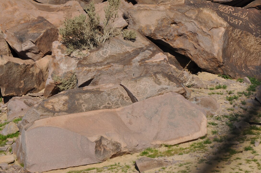 Ancient petroglyphs can be found at different locations aboard MCLB Barstow.