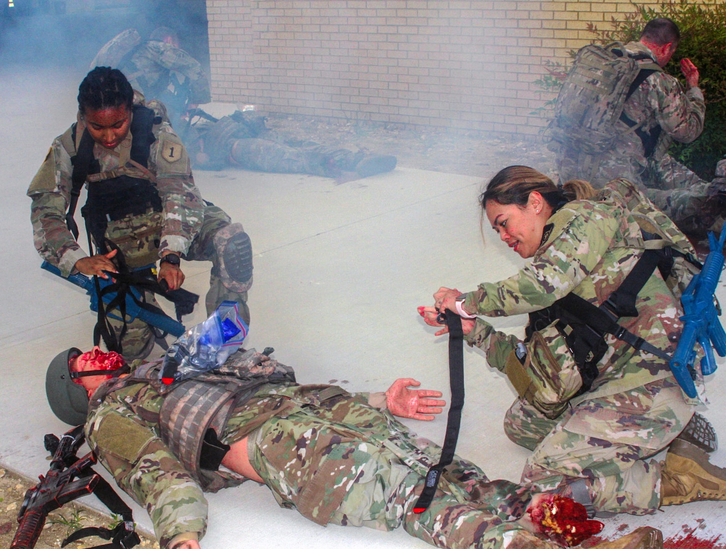 Students in the Combat Casualty Medical Care Course at Joint Base San Antonio-Fort Sam Houston experience aiding injured soldiers in the field compared to in a medical facility.