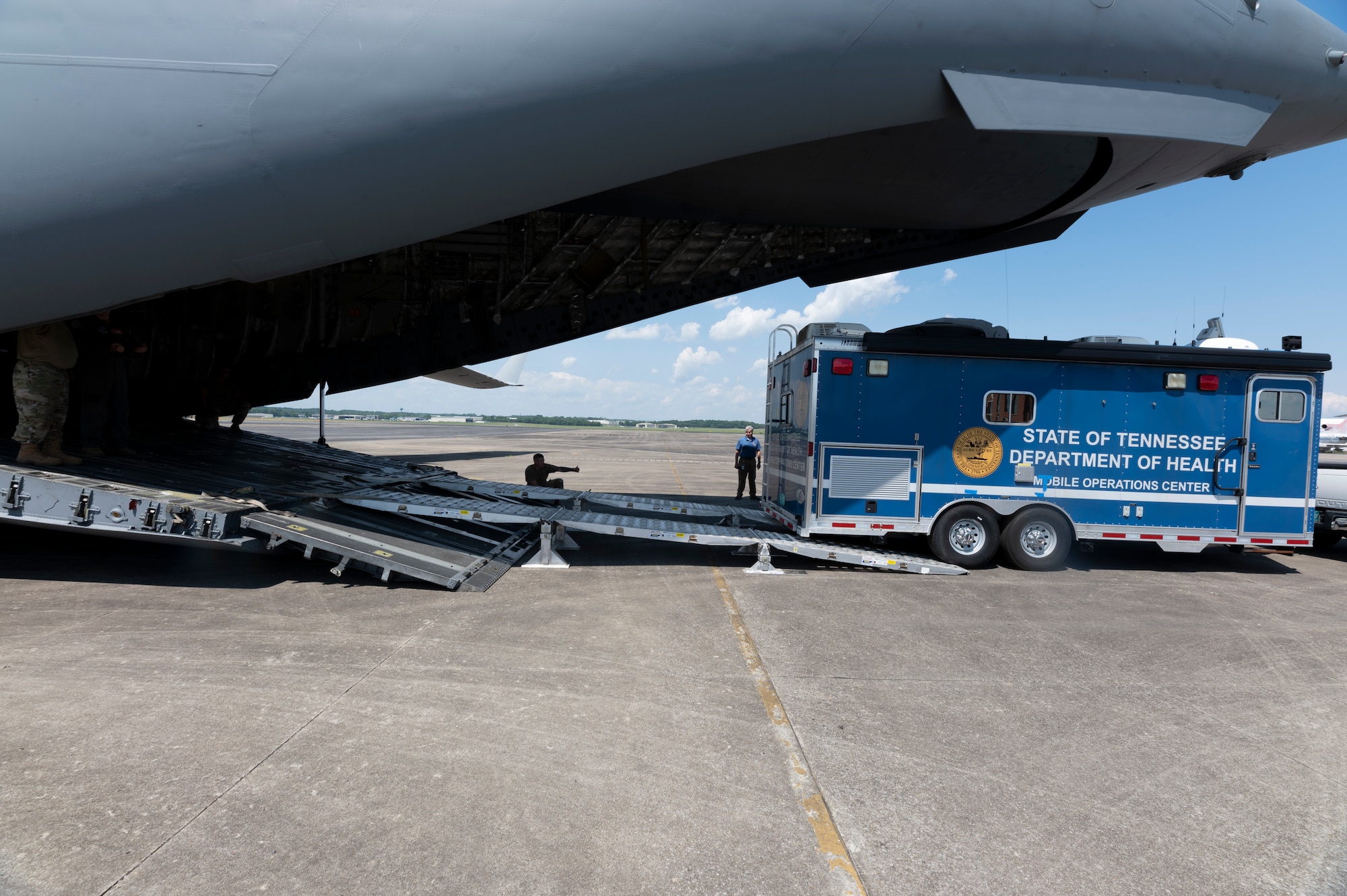 164th Airlift Wing transports first civilian asset on Tennessee military aircraft.