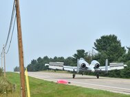 An A-10 Thunderbolt II pilot, 127th Wing, Selfridge Air National Guard Base, taxis down a pubic highway after landing here, August 5, 2021. The training event marked the first time in U.S. history that a modern military aircraft landed on a U.S. public highway designed only for automobiles.