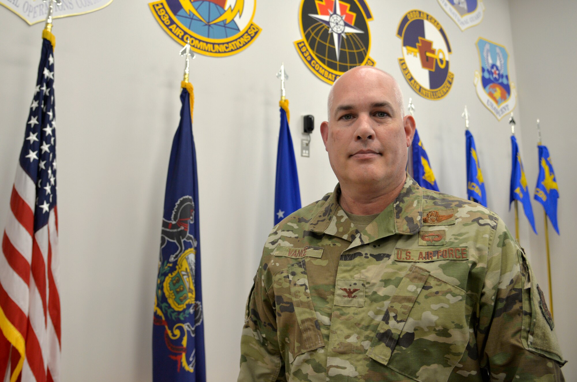 Col. Aaron Vance, Air Operations Center director with the 193rd Air Operations Group, remembers the role he played militarily while serving at the unit on Sept. 11, 2001. (U.S. Air National Guard photo by Capt. Susan Penning)