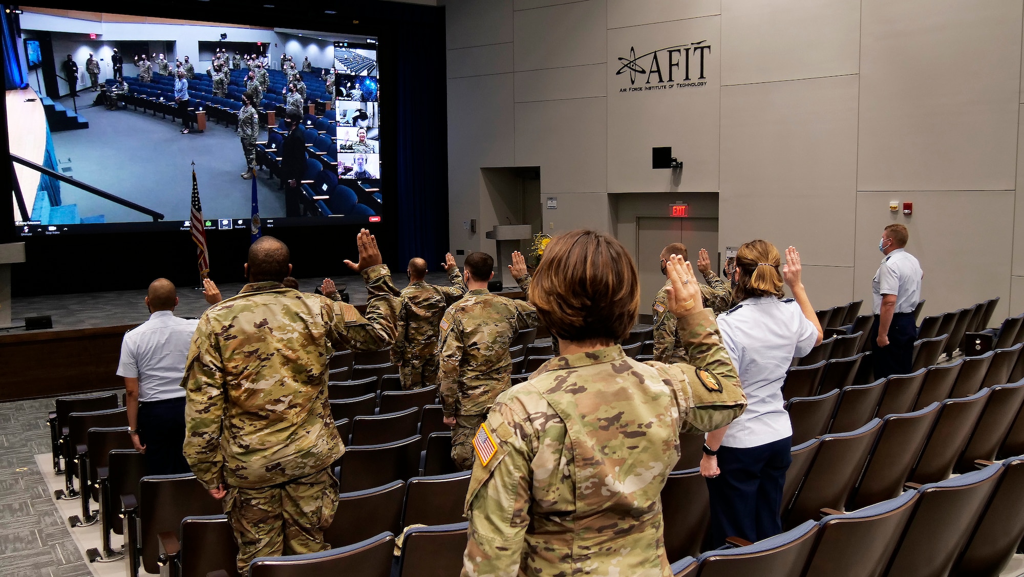 Field Grade Officers participate in a ceremonial swearing-in event livestreamed Aug. 2 from the Pentagon as Chief of Space Operations Gen. John W. Raymond administers the oath of office to more than 700 officers, commissioning them into the U.S. Space Force. (U.S. Air Force photo/Keith Lewis)