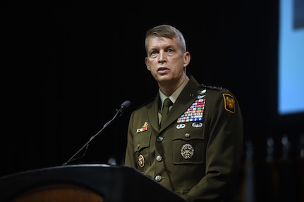 Army Gen. Daniel Hokanson, chief, National Guard Bureau, addresses the 50th annual conference of the Enlisted Association of the National Guard of the United States, Albuquerque, New Mexico, Aug. 8, 2021.