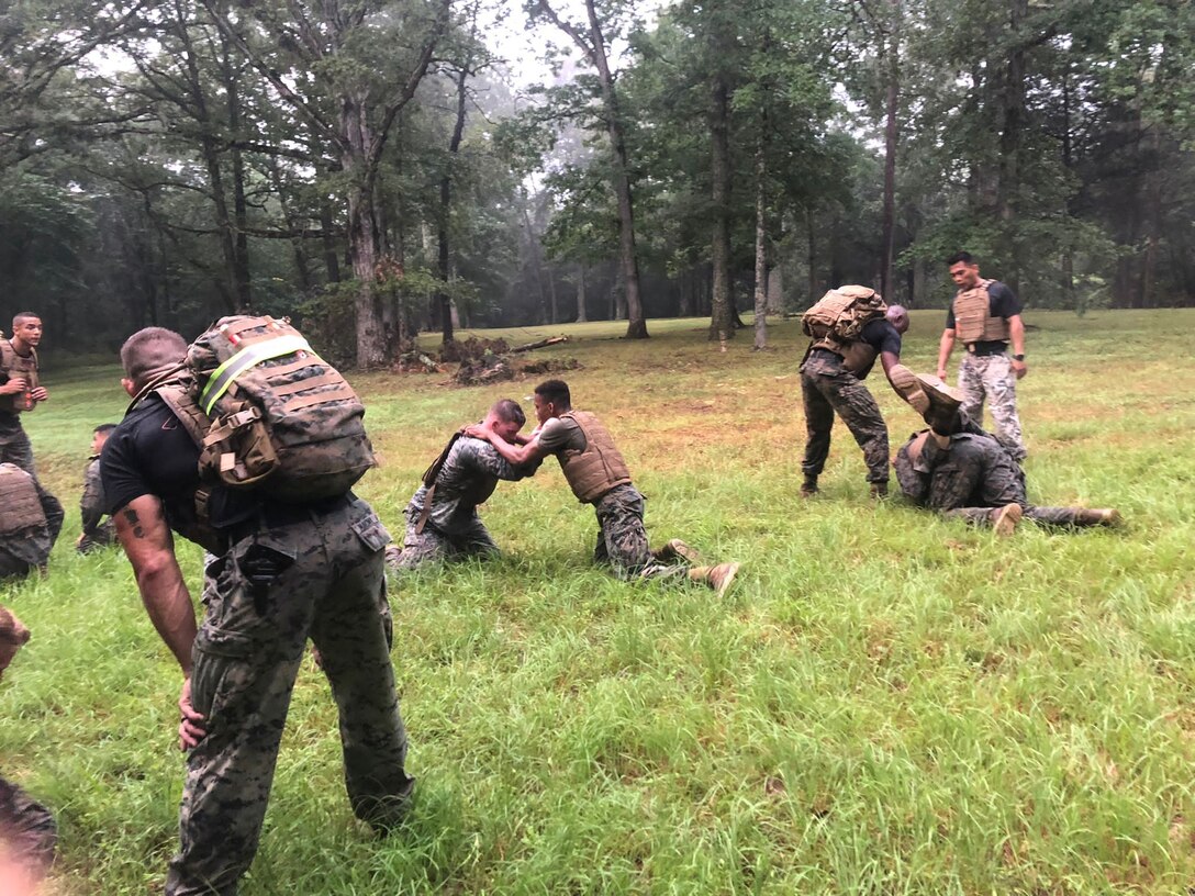 Marines of Headquarters Battalion conducting martial arts training.