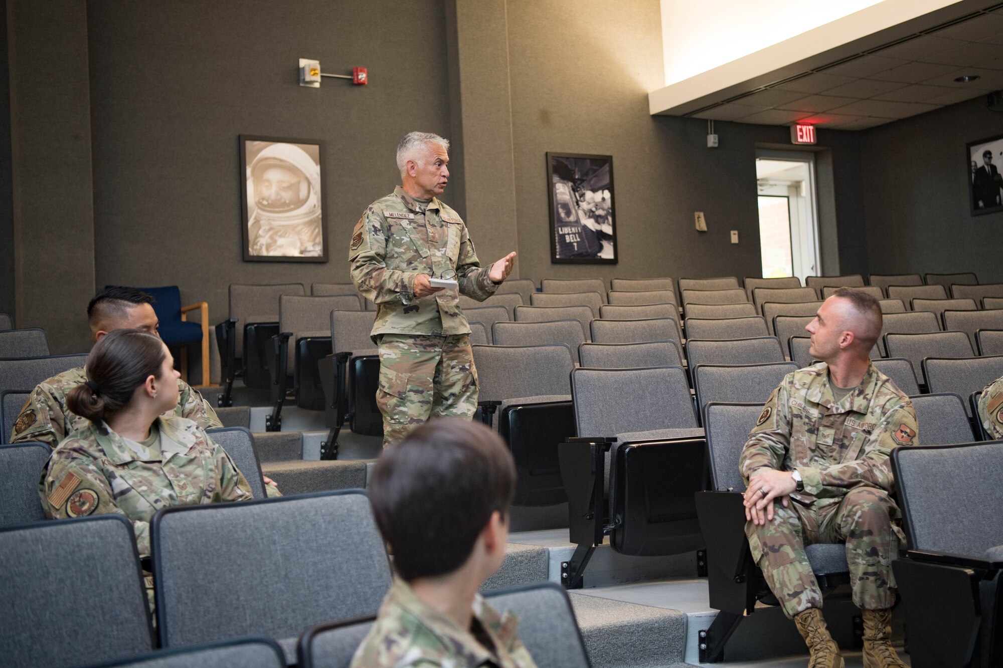 Brig. Gen. Lisa Craig, Air Force Recruiting Service deputy commander, delivers a speech to recruiters at Grissom Air Reserve Base, Indiana, July 28, 2021. The mission for recruiters is to inspire, engage and recruit the next generation of Airmen and Space professionals. (U.S. Air Force photo by Staff Sgt. Jeremy Blocker)