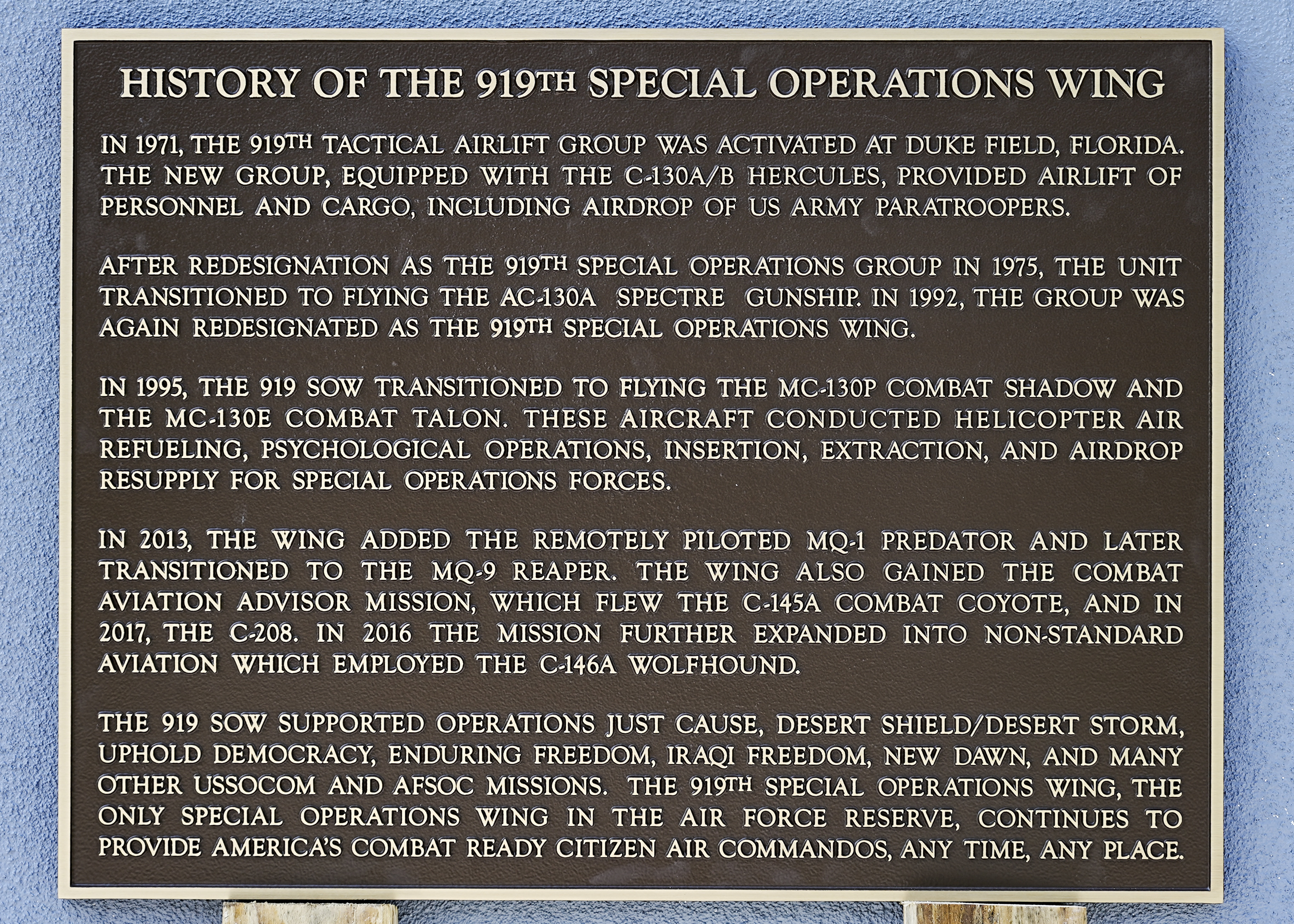 New Memorial Highlights Duke Field S Storied Past 919th Special Operations Wing Article Display