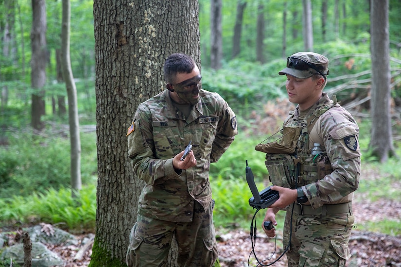Cadet Carlos Vaquero, a third year USMA cadet selected to pilot the Soldier Borne Sensor (SBS), demonstrates the SBS to fellow cadets during the United States Military Academy (USMA) at West Point Cadet Leader Development Training (CLDT) in July.