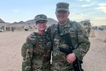 Lt. Col. Tanya Roland and her son, Sgt. Paul Roland, serve together in the 45th Infantry Brigade Combat Team during a rotation at the National Training Center in Fort Irwin, California, July 11, 2021.