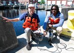 Surface Ship Structural Planning Branch (Code 256) Naval Architect Bailey Williford and Norfolk Naval Shipyard Technology and Innovation Lab Drone Program Lead Brutis Goodson pictured with the Deep Trekker DTG3 underwater ROV.