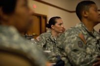 Soldiers listen to a presenter at the Sexual Harassment/Assault Prevention Summit in Leesburg, Va., May 8, 2012. The Vermont National Guard recently established an anti-harassment policy, including a comprehensive harassment reporting and response plan, to combat sexual harassment and assault. (U.S. Army photo by Staff Sgt. Teddy Wade)