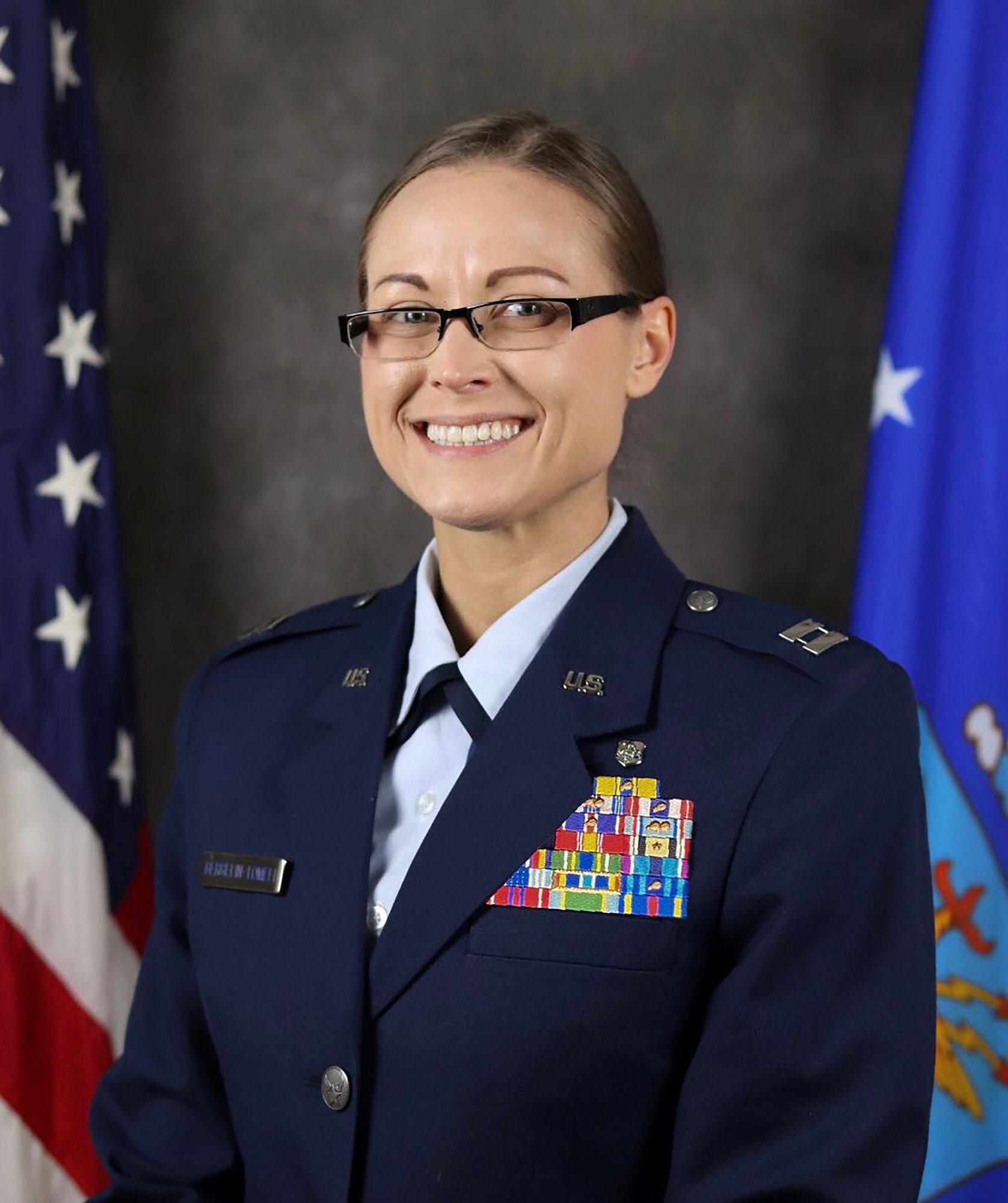 Capt. Kelly Bergelin-Lomeli, 445th Aeromedical Evacuation Squadron ground unit type code operations training officer in charge, is the 445th Airlift Wing Company Grade Officer of the Quarter.