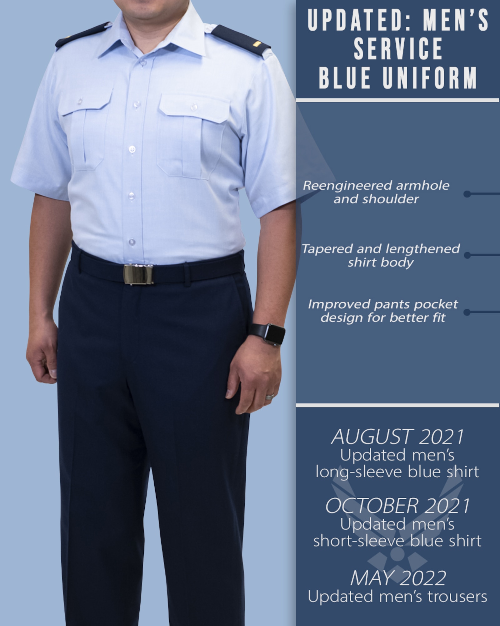 New dress and appearance changes are expected to be released in early October 2021 upon the updated publication of Air Force Instruction 36-2903, Dress and Appearance of Air Force Personnel. Changes include male bulk hair standards, cosmetic tattooing, female hair accessory size, optional hosiery in dress uniform, transparent piercing spacers and morale patches. (U.S. Air Force illustration)