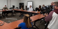 Maj. Gen. Greg Knight, Vermont's adjutant general, shares results of an organizational assessment with local reporters during a media roundtable Aug. 6, 2021. The assessment, conducted by the National Guard Bureau's Office of Complex Investigations in 2020, gives the Vermont National Guard a favorable rating and lists 35 recommendations to improve the organization. (U.S. Army National Guard photo by Don Branum)