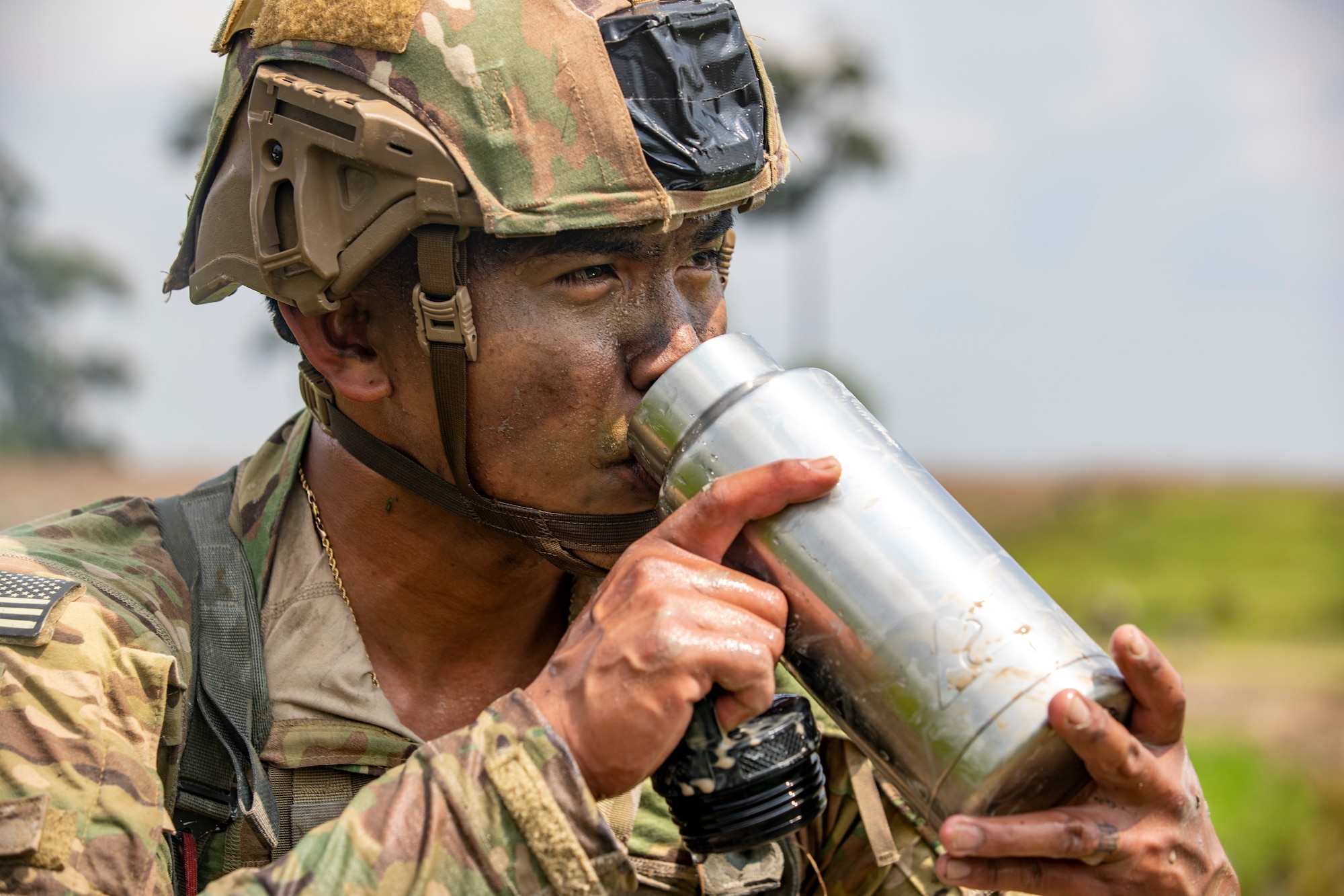 A Soldier drinking water.