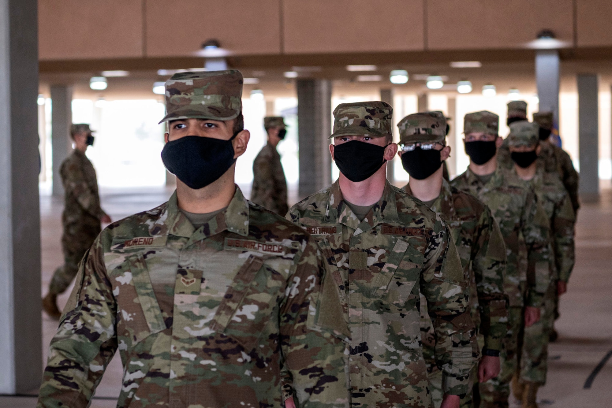 An Airman marches in basic military training.