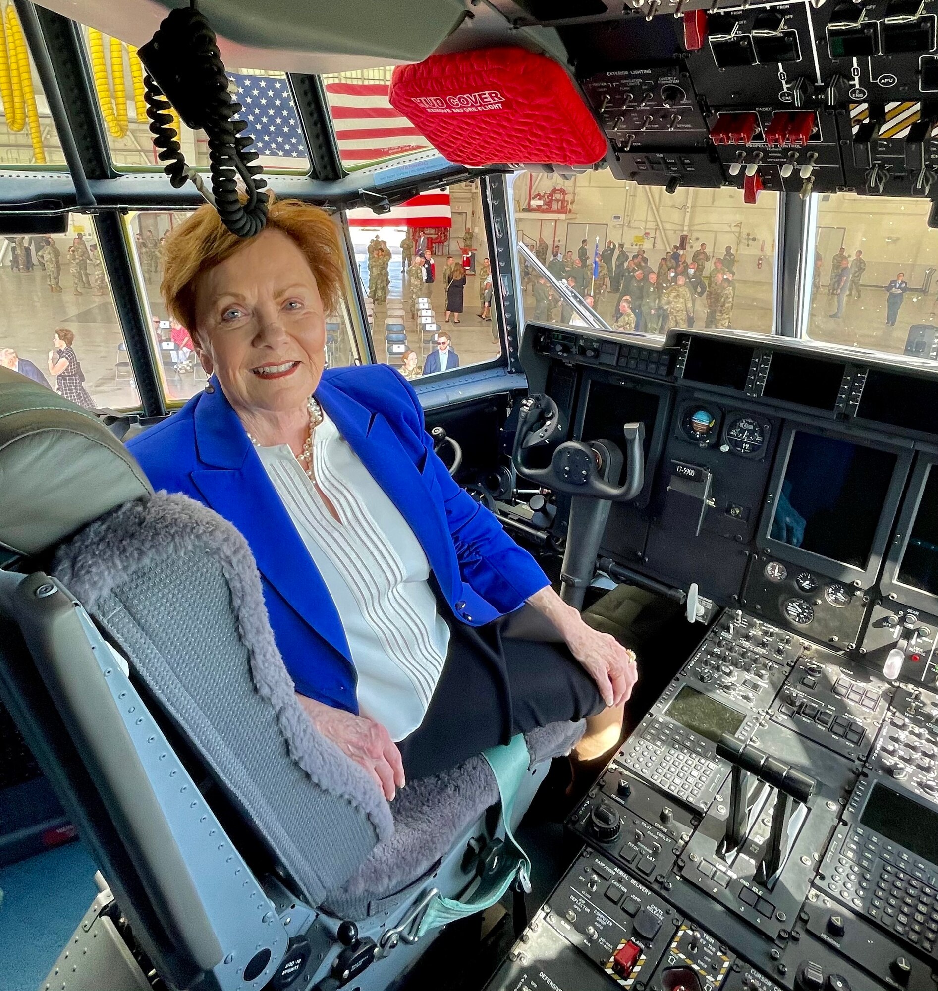 Congresswoman Granger sits in C-130J pilot seat.