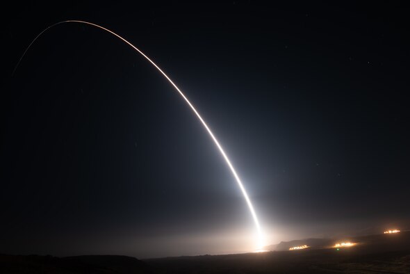 An Air Force Global Strike Command unarmed Minuteman III intercontinental ballistic missile launches during an operational test at 12:51 Pacific Time Wednesday, Aug. 11, 2021, at Vandenberg Space Force Base, Calif.