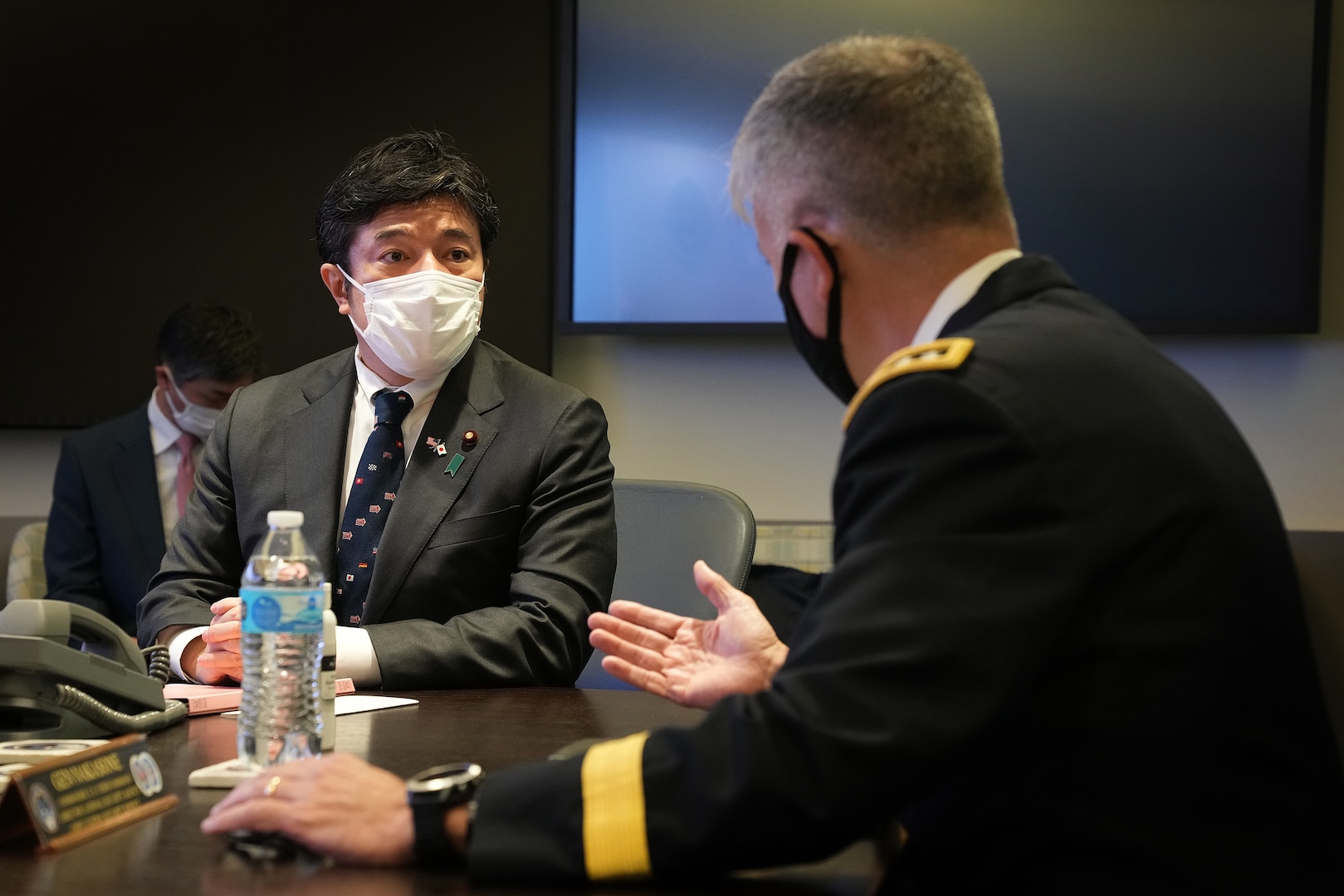 U.S. Army Gen. Paul M. Nakasone, U.S. Cyber Command commander and National Security Agency director, meets with the Honorable Yasuhide Nakayama, Japan Ministry of Defense, State Minister of Defense, at Fort George G. Meade, Md., Aug. 9, 2021.