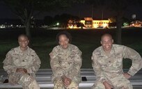 Three Soldiers from U.S. Army Medical Logistics Command participated in a Norwegian Foot March held July 22-23 at Fort Detrick, Maryland. Pictured, from left, are Master Sgt. Lakesha Edmond, Master Sgt. Danielle Smith and Sgt. 1st Class Brian Ockimey. Edmond completed the 18.6-mile march with a time of four hours, 56 minutes to earn her badge. (Courtesy photo )