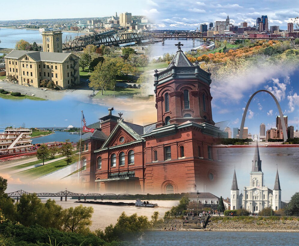 MRC Building, MV Mississippi, Downtown St. Paul, Rock Island Clock Tower, St. Louis Arch, New Orleans Jackson Square