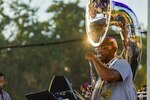 U.S. Army Staff Sgt. Corey J. Walton, member of U.S. Army North's 323d Army Band, "Fort Sam's Own", plays the tuba at Fiesta Fiesta, San Antonio, Texas, June 17, 2021.
