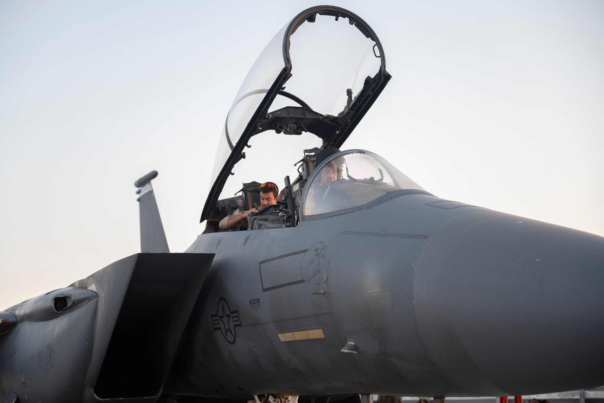 The 424th Expeditionary Fighter Squadron perform an exercise July 27, 2021, in an undisclosed location somewhere in Southwest Asia. The exercise tested the crews’ speed and capability to respond to a simulated Unmanned Aircraft System threat. (U.S. Air Force photo by Senior Airman Cameron Otte)