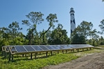 Cape Lookout Lighthouse with solar panels