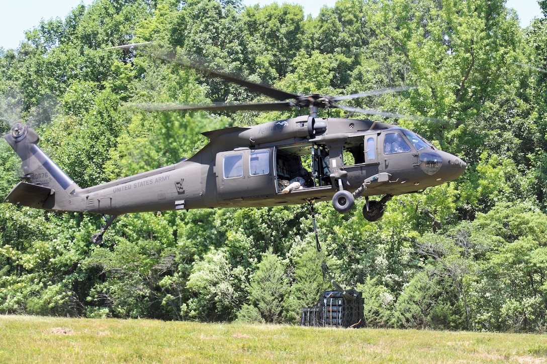 The UH-60 Blackhawk transported 69 155mm High Explosive projectiles (ammunition) and 40 M231 Modular Artillery Charge Systems (MACS) and fuses to a secondary tactical assembly area that the 2/138th latter occupied