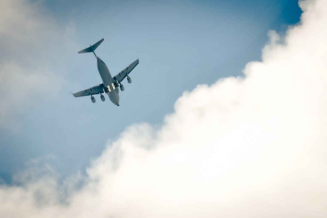 A trio of C-17 aircraft from Pittsburgh Air Reserve Station, Pennsylvania, was one of a trio of aircraft making use of the local runway and uncongested airspace for training.