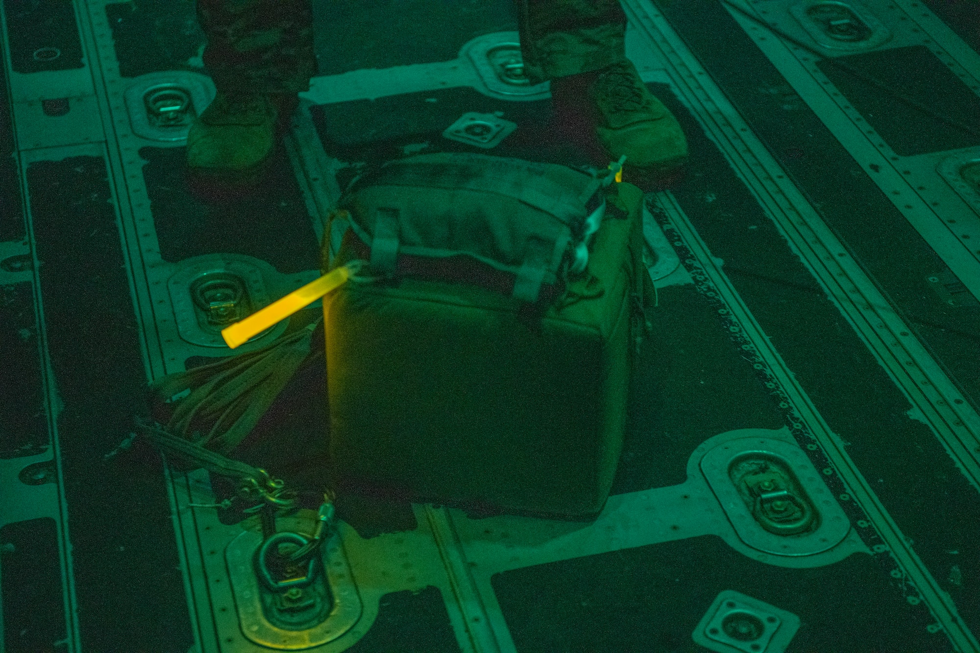 A thermal blood transport box is displayed on a modified EC-130J during Operation Blood Rain near Eglin Range, Florida, Aug. 5, 2021.