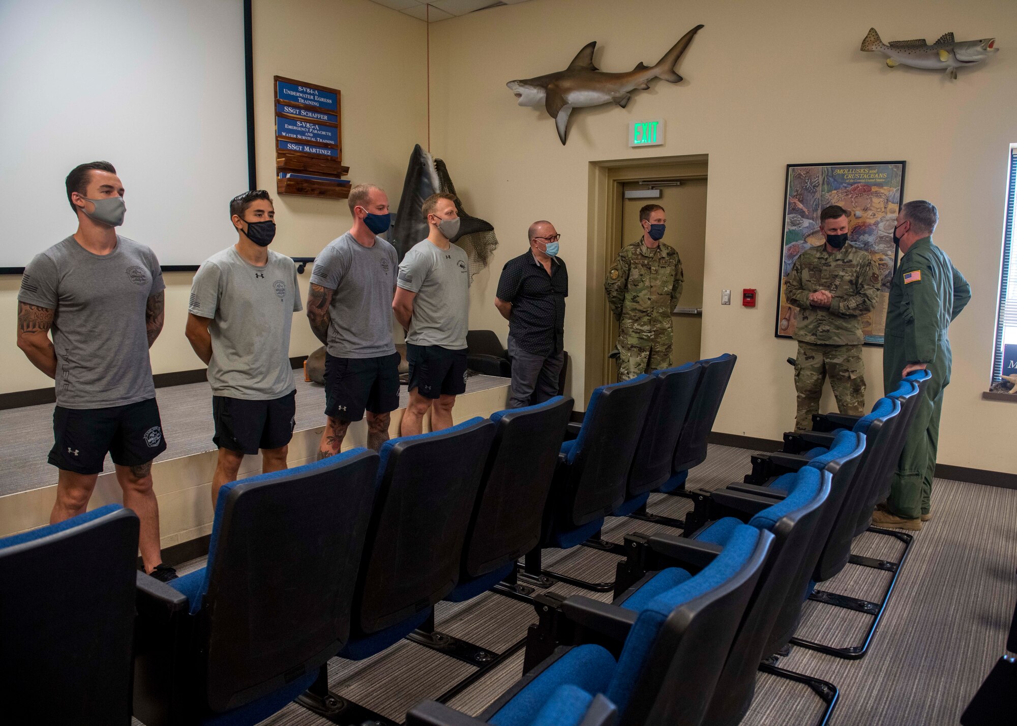 U.S. Air Force Lt. Gen. Brad Webb, commander of Air Education and Training Command, greets Airmen from the Survival, Evasion, Resistance and Escape water survival flight at Fairchild Air Force Base, Washington, Aug. 11, 2021. The 336th TRG consists of three squadrons with geographically separated detachments in Texas, Alaska and Washington. (U.S. Air Force photo by Staff Sgt. Lawrence Sena)