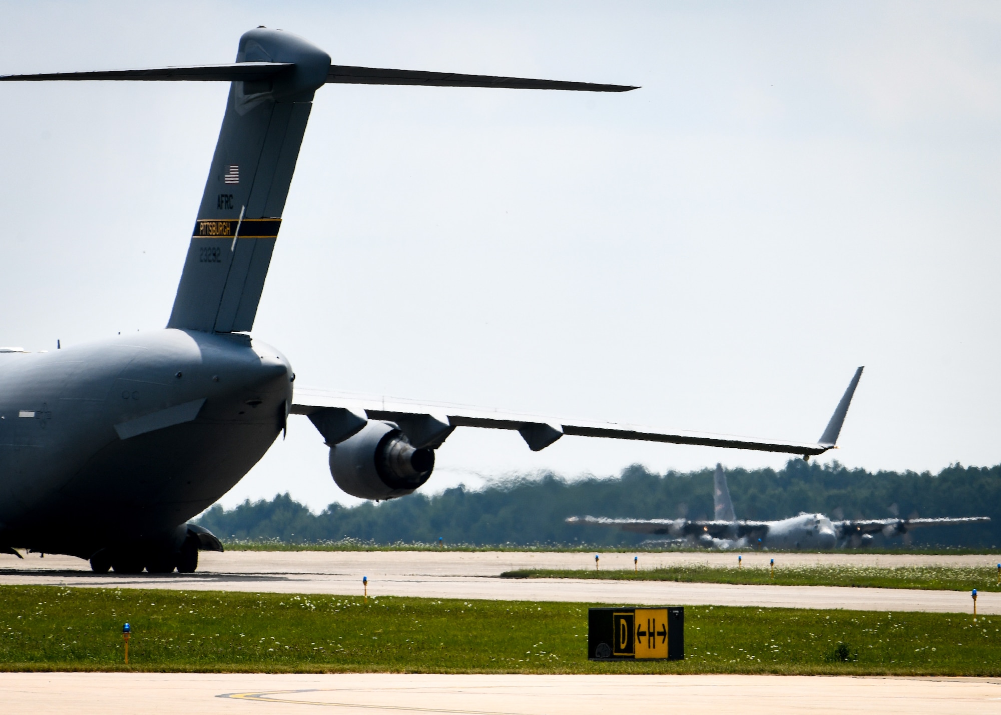 A trio of C-17 aircraft from Pittsburgh Air Reserve Station, Pennsylvania, was one of a trio of aircraft making use of the local runway and uncongested airspace for training.