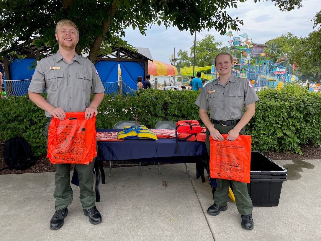 Greeting the community with smiles and informational goody bags, J. Percy Priest Lake park rangers John Poston and Robin Witt use this opportunity to connect with locals and share lifesaving information.