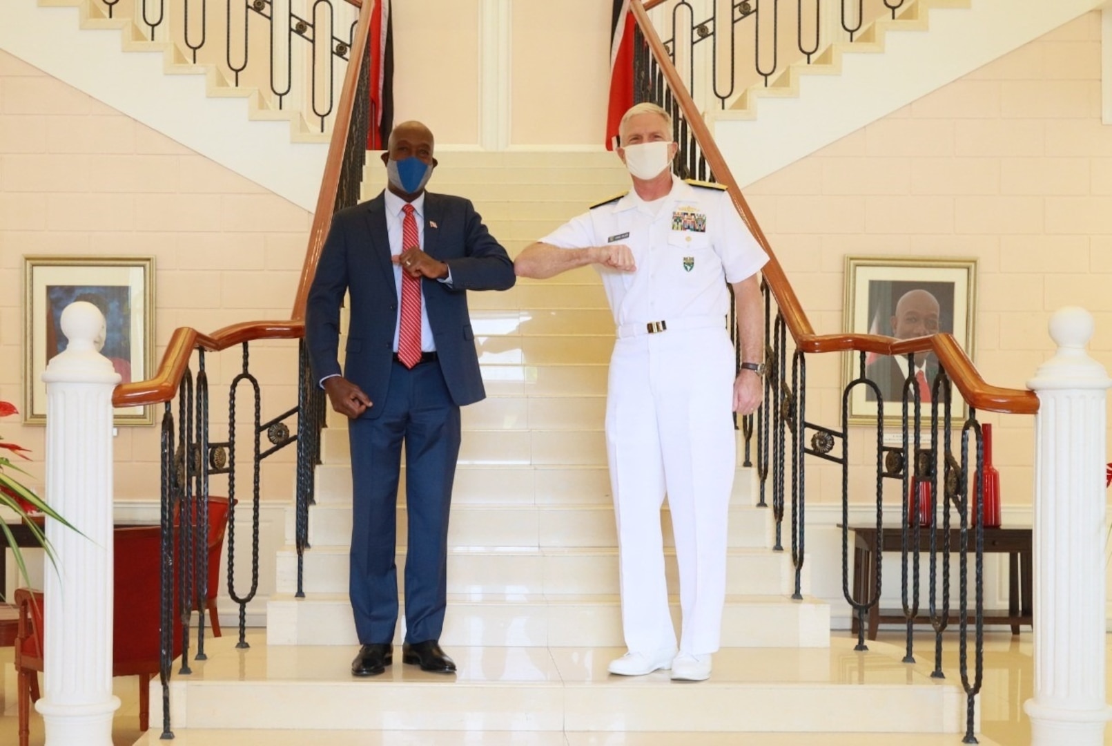 Trinidad and Tobago Prime Minister Dr. Keith Rowley meets with U.S. Navy Adm. Craig S. Faller.