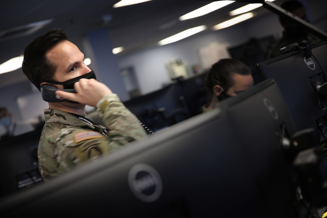 U.S. Cyber Command personnel work to defend the nation in cyberspace at Fort George G. Meade, Md., Oct. 28, 2020.