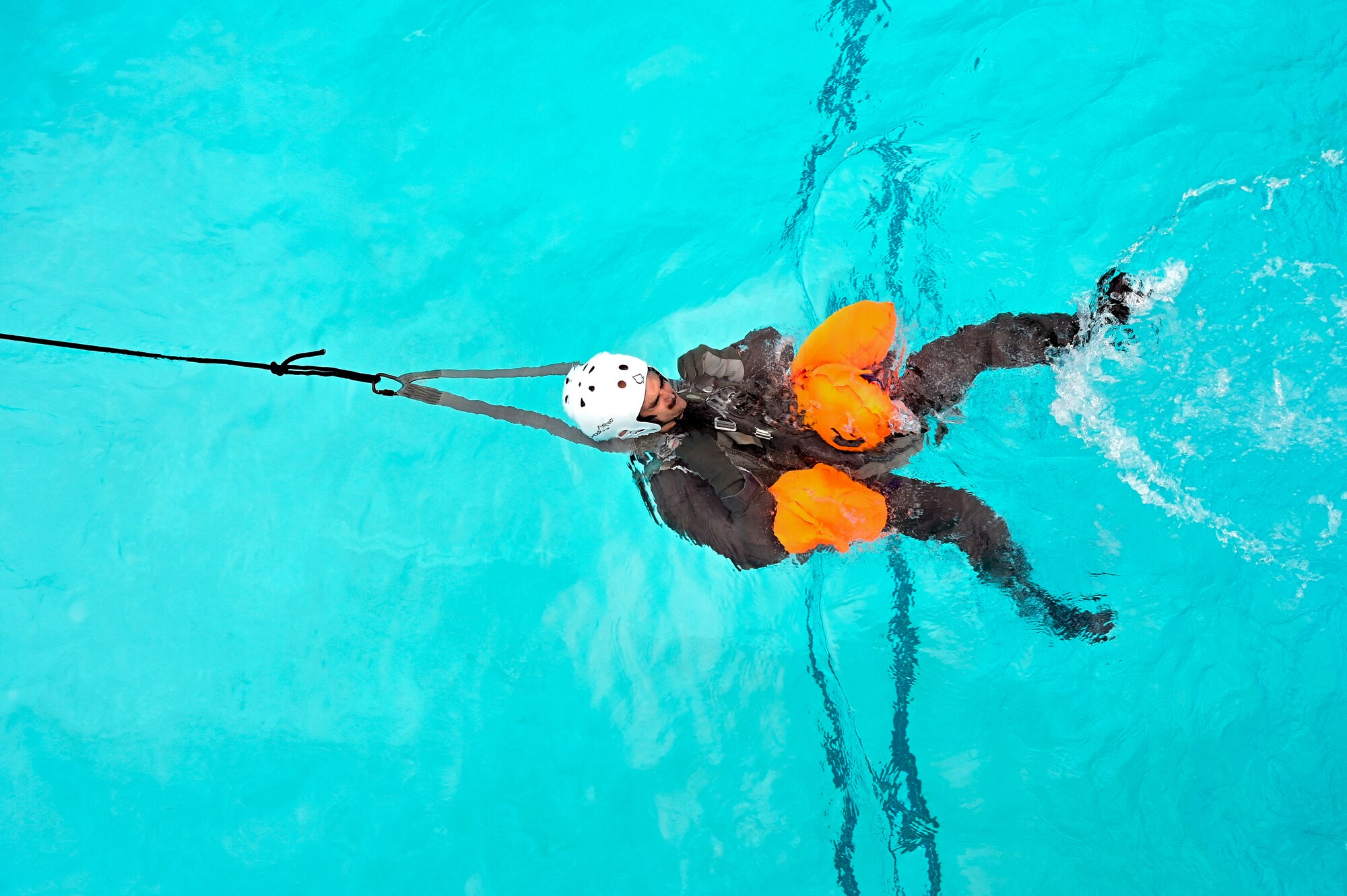 An Airman participates in water survival training.