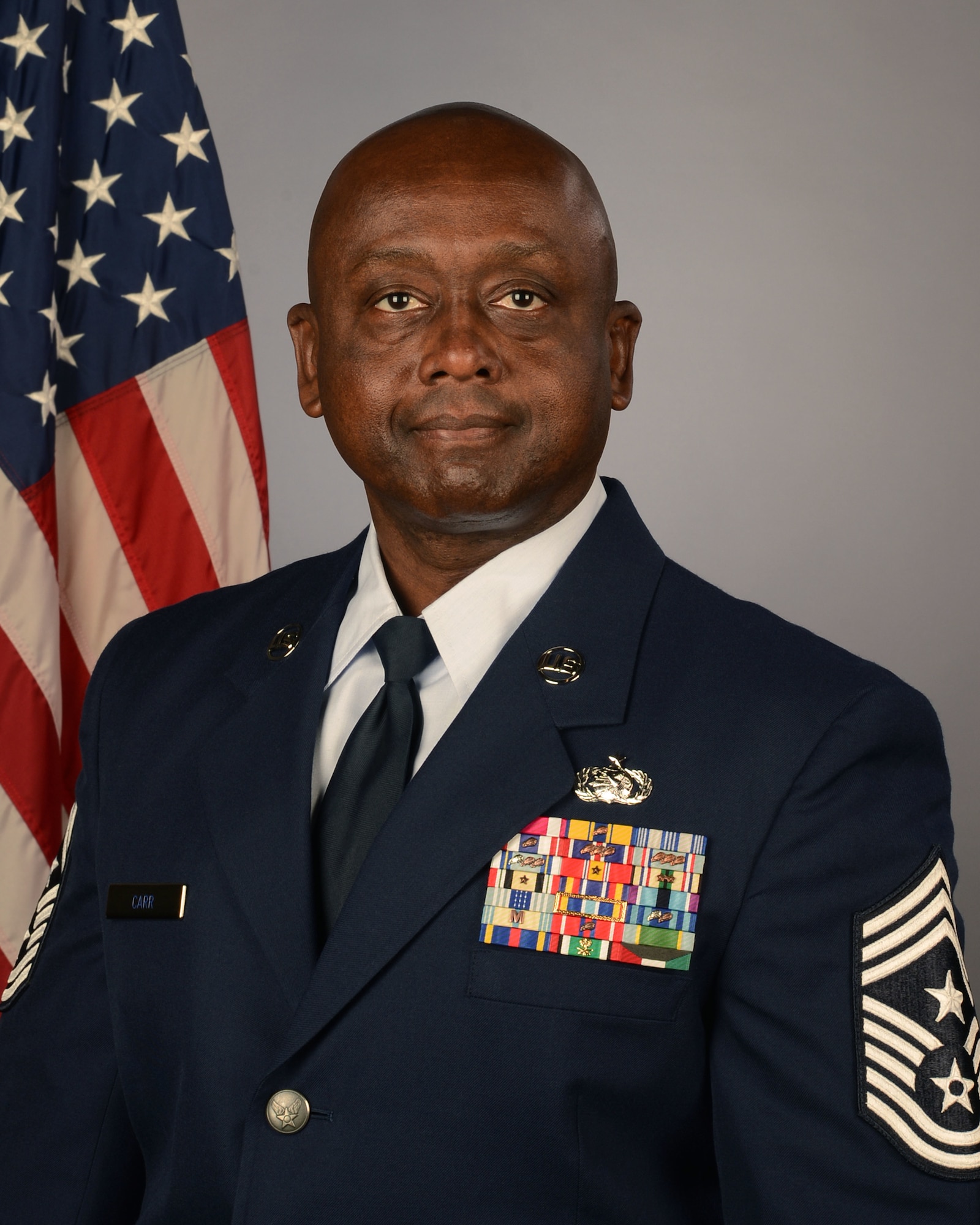 U.S. Air Force Chief Master Sgt. Isaac Carr, South Carolina Air National Guard State Command Chief, August 5, 2021 at McEntire Joint National Guard Base, South Carolina. (U.S. Air National Guard photo by Senior Master Sgt. Edward Snyder, 169th Fighter Wing Public Affairs)