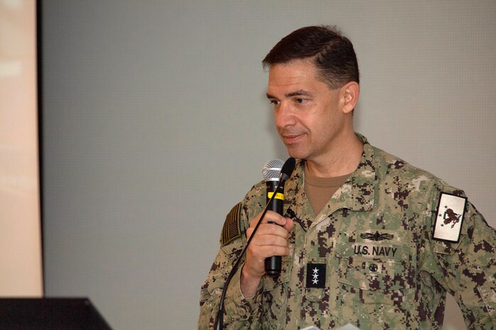 210816-N-ZA692- 0030 MANAMA, Bahrain (Aug. 16, 2021) -  Vice Adm. Brad Cooper, commander of U.S. Naval Forces Central Command (NAVCENT), U.S. 5th Fleet and Combined Maritime Forces, listens to a question during the International Maritime Exercise (IMX) 22 Main Planning Conference in Manama, Bahrain, Aug. 16, 2021.  IMX 22 is designed to demonstrate global resolve to maintain freedom of navigation and the free flow of maritime commerce; and to build interoperability and familiarity with maritime security partners. (U.S. Navy Photo by Mass Communication Specialist 2nd Class Anita Chebahtah)