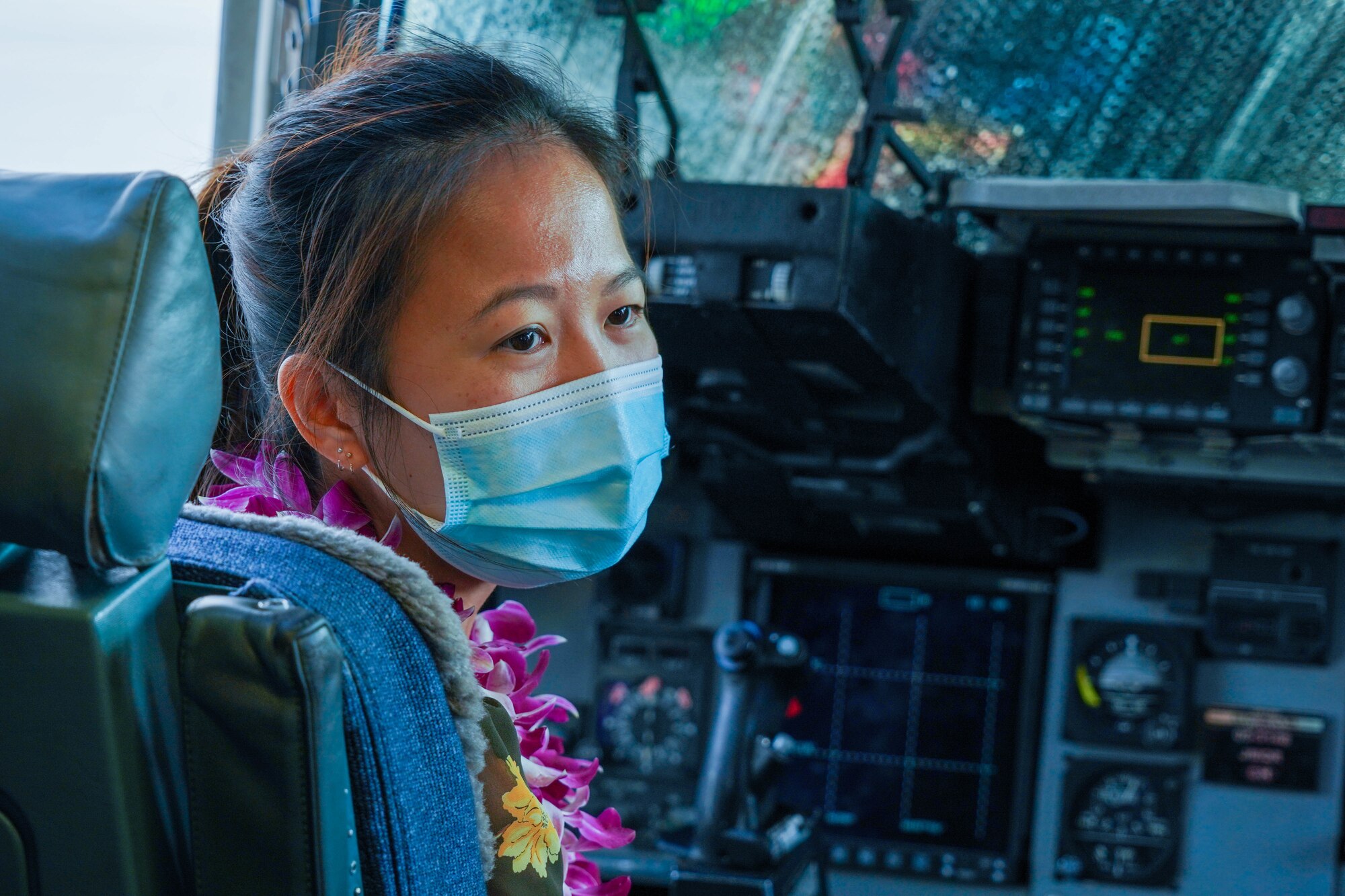 Serena Li, military liaison assistant to Congressman Kaiali’i Kahele, visits with Airmen from the 15th Wing at Joint Base Pearl Harbor-Hickam, Hawaii August 12, 2021. Kahele spoke with leaders, servicemembers and civilians regarding COVID-19 protocols, and readiness. (U.S. Air Force photo by Airman 1st Class Makensie Cooper)
