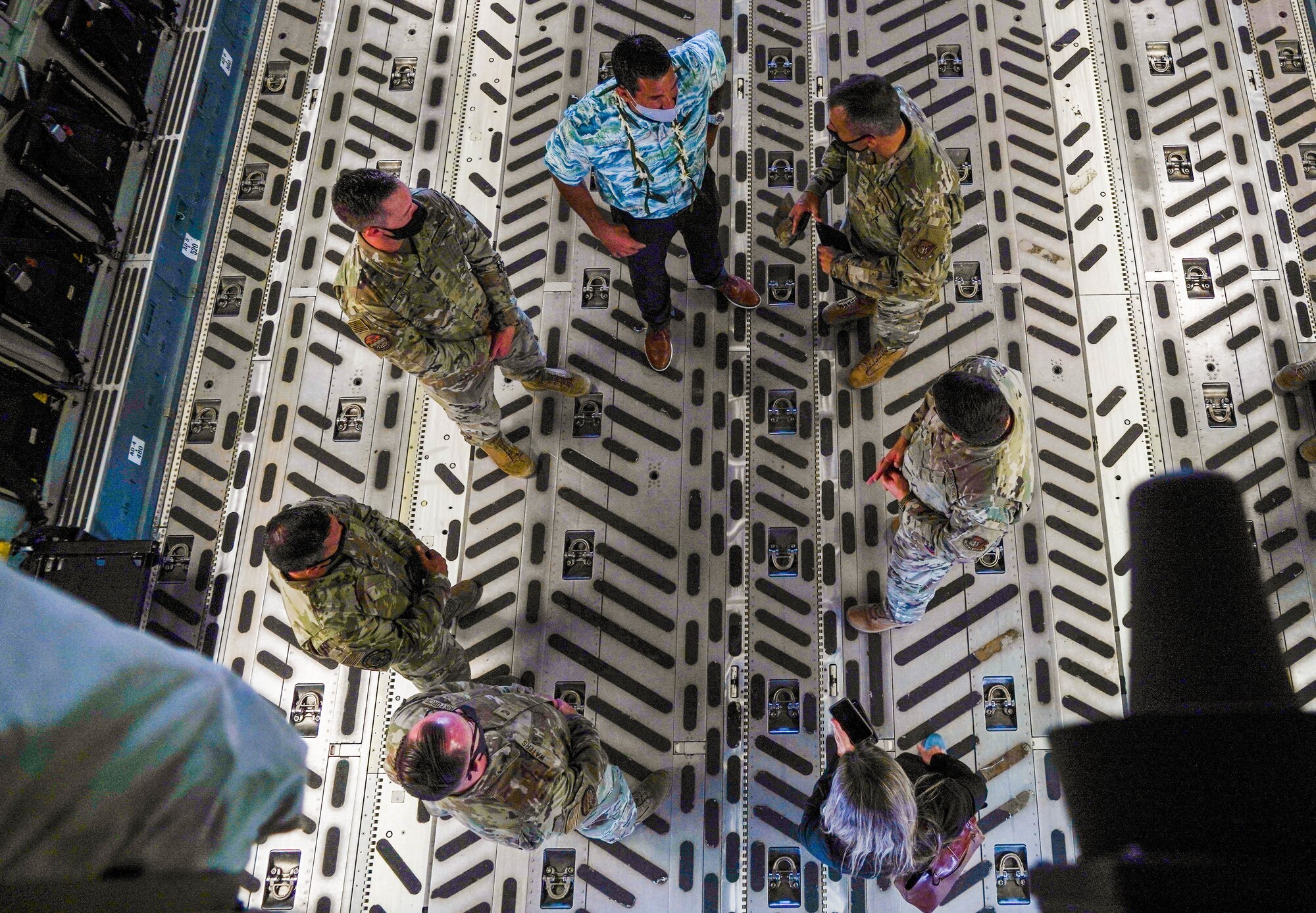 Congressman Kaiali’i Kahele, representative of Hawai’i’s 2nd congressional district, visits with Airmen from the 15th Wing at Joint Base Pearl Harbor-Hickam, Hawaii, August 12, 2021. Kahele spoke with leaders, servicemembers, and civilians regarding COVID-19 protocols, readiness, and maximization of resources. (U.S. Air Force photo by Airman 1st Class Makensie Cooper)