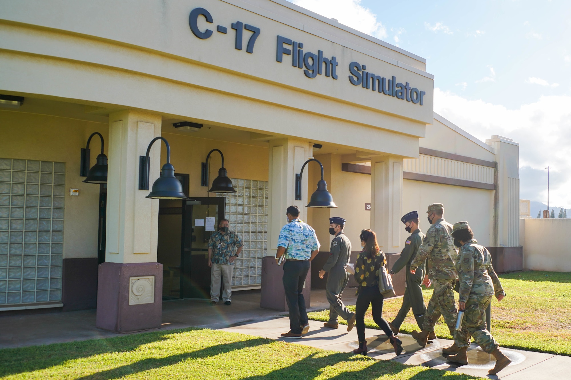 Congressman Kaiali’i Kahele, representative of Hawai’i’s 2nd congressional district, visits with Airmen from the 15th Wing at Joint Base Pearl Harbor-Hickam, Hawaii, August 12, 2021. Kahele spoke with leaders, servicemembers, and civilians regarding COVID-19 protocols, readiness, and maximization of resources. (U.S. Air Force photo by Airman 1st Class Makensie Cooper)
