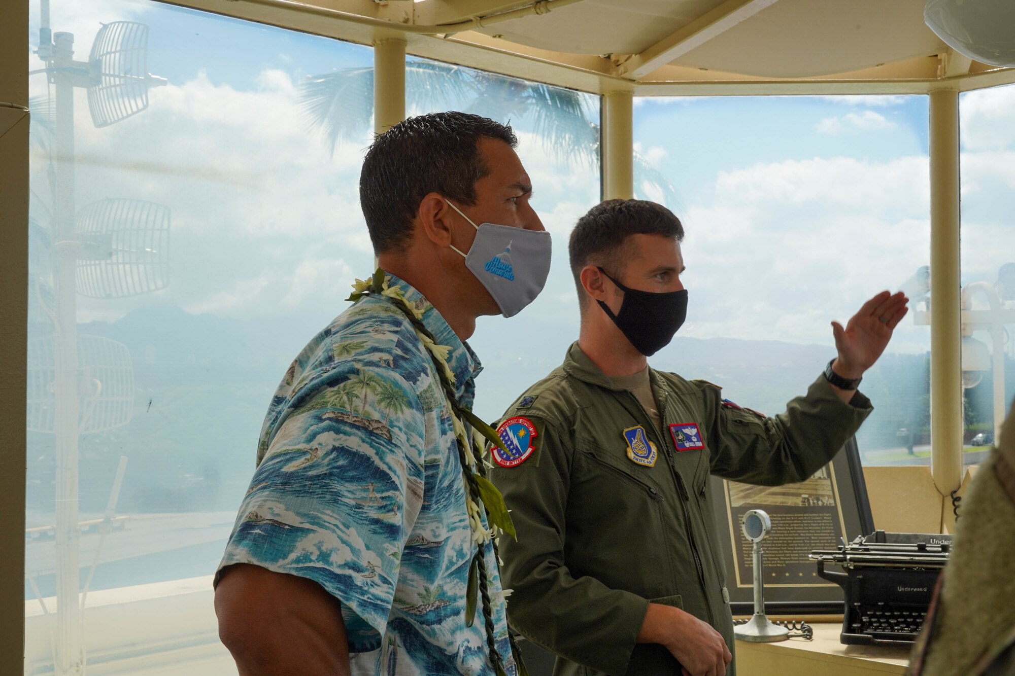 Congressman Kaiali’i Kahele, representative of Hawai’i’s 2nd congressional district, visits with Airmen from the 15th Wing at Joint Base Pearl Harbor-Hickam, Hawaii, August 12, 2021. Kahele spoke with leaders, servicemembers, and civilians regarding COVID-19 protocols, readiness, and maximization of resources. (U.S. Air Force photo by Airman 1st Class Makensie Cooper)