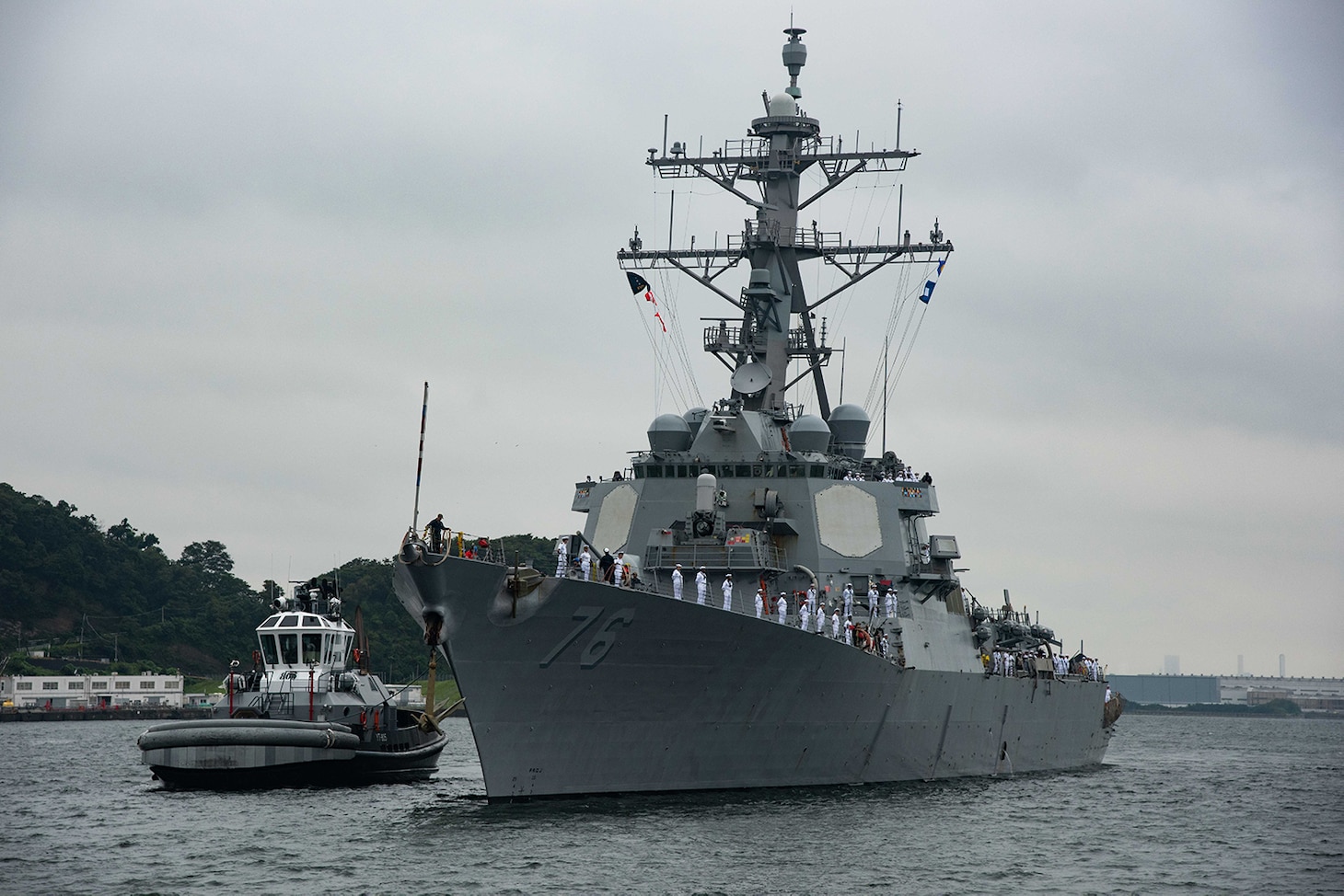 The Arleigh Burke-class guided-missile destroyer USS Higgins (DDG 76) arrives at Commander, Fleet Activities Yokosuka (CFAY), Japan Aug. 16 as one of the newest additions to Commander, Task Force (CTF) 71/Destroyer Squadron (DESRON) 15. Higgins is assigned to CTF 71/DESRON 15, the Navy’s largest forward deployed DESRON and the U.S. 7th Fleet’s principle surface force.