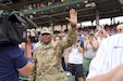 U.S. Army Reserve Command Sgt. Maj Theodore Dewitt is honored for his service during a Chicago Cubs home game, at Wrigley Field in Chicago, August 12, 2021.