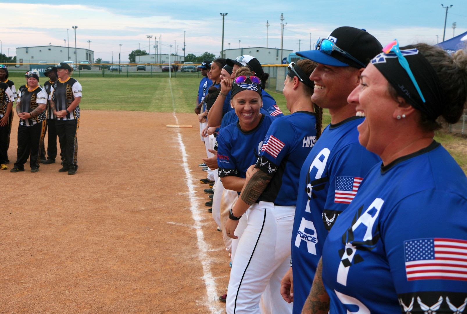 Air Force lines up during the awards ceremony of the 2021 Armed Forces Women’s Rugby Championship held at Fort Campbell, KY from 11-13 August.  Service members from the Army, Navy (with Coast Guard personnel, and Air Force (with Space Force personnel) battle it out for gold.  Visit www.ArmedForcesSports.defense.gov to learn more about the Armed Forces Sports program and the other sports offered.   (Department of Defense Photo, Released)