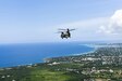 A U.S. Army CH-47 Chinook helicopter assigned to the 1st Battalion, 228th Aviation Regiment, Joint Task Force-Bravo flies off the coast Montego Bay, Jamaica, August 16. Two U.S. Army CH-47 Chinook and two UH-60 Black Hawk helicopters with the 1-228 deployed from Soto Cano Air Base, Honduras to support U.S. Southern Command operations to assist Haiti after a 7.2 earthquake devastated the country. (U.S. Air Force photo by Capt. Annabel Monroe)