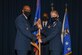 Photo of Maj Gen Leavitt receiving Air Force Safety Center flag during the change of command