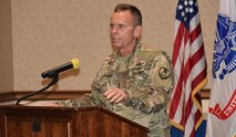 Lt. Gen. Daniel L. Karbler, commanding general, U.S. Army Space and Missile Defense Command, speaks during USASMDC’s Prayer Breakfast at the Summit of Redstone Arsenal, Alabama, July 29. (U.S. Army photo by Jason Cutshaw)