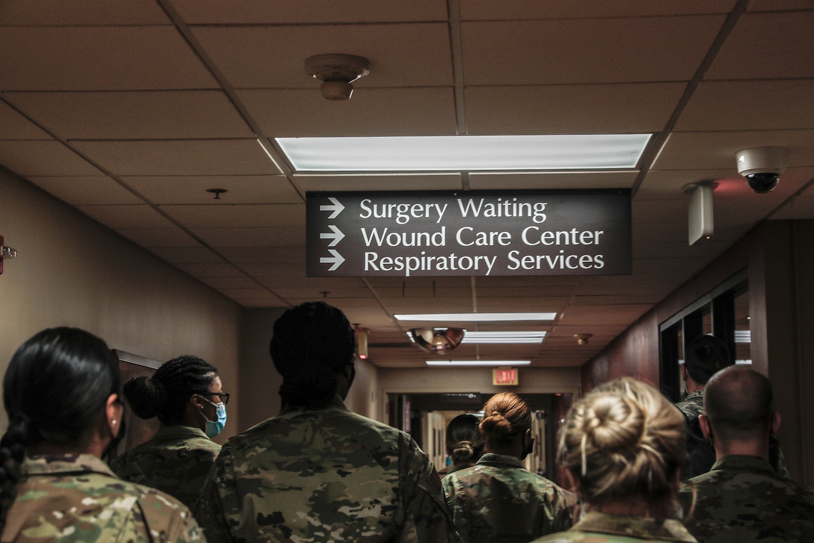 U.S. Airmen from Brooke Medical Center, San Antonio, Texas and Kessler Medical Center, Biloxi, Miss., assigned to U.S. Army North Task Force 46, get a tour of Kingman Regional Medical Center as part of in-processing at KRMC, Kingman, Ariz., March 2, 2021.