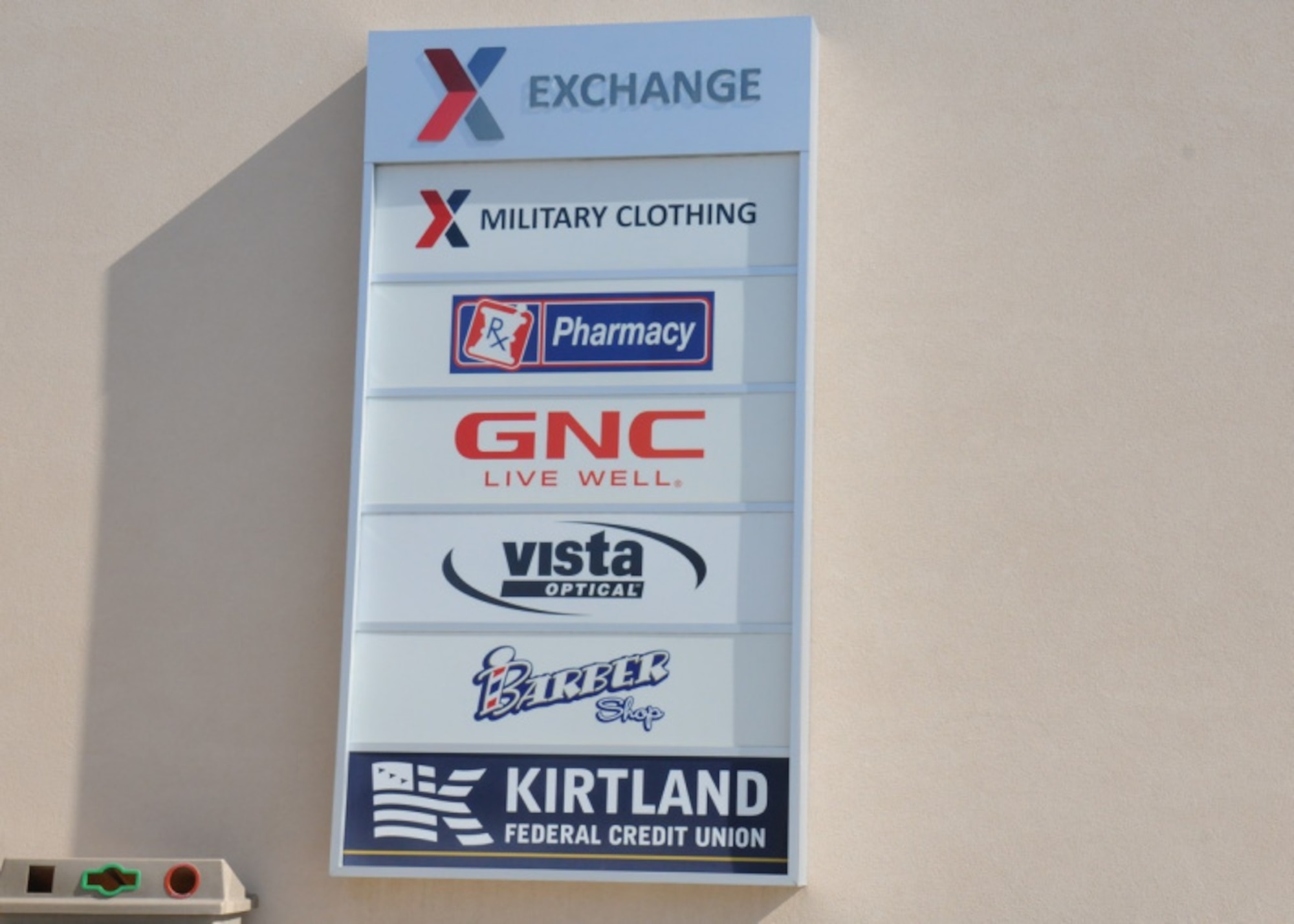 Outdoor sign for Exchange pharmacy at Kirtland AFB, N.M.